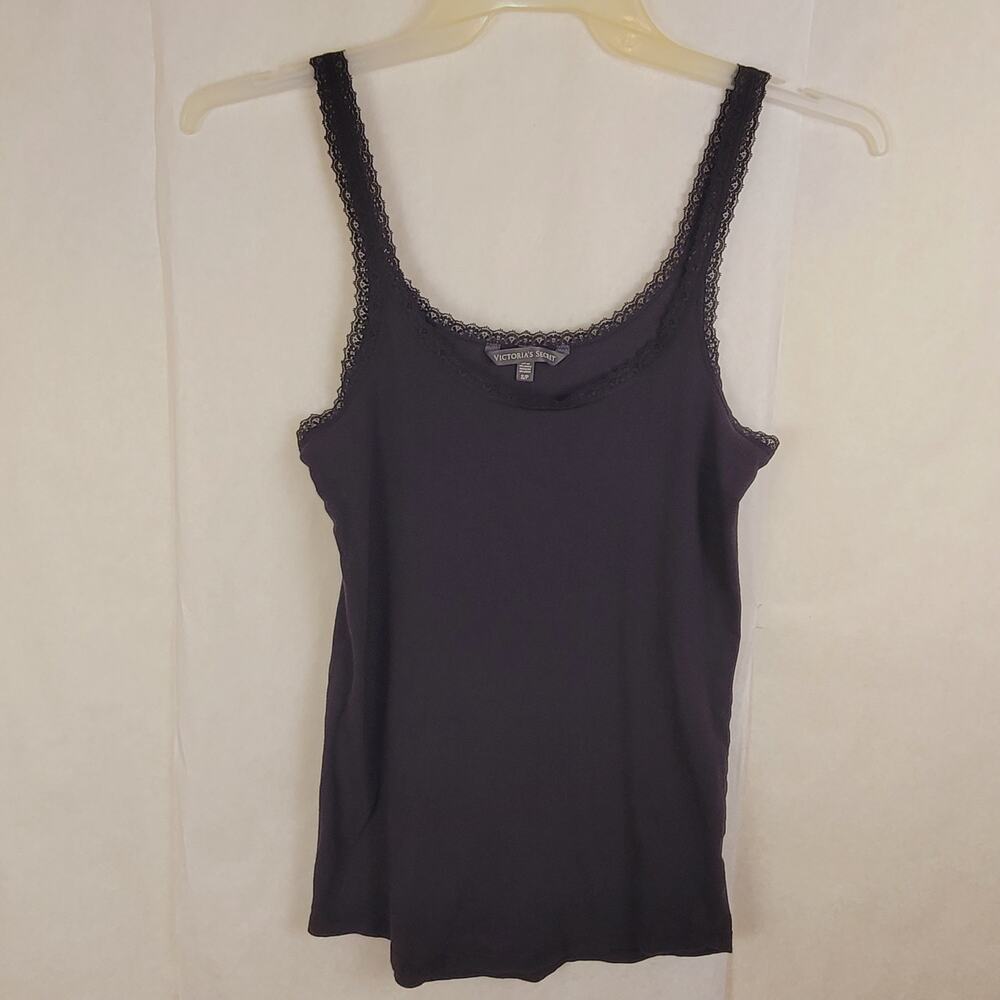 Victoria’s Secret Black Lace Trim Tank Top Sz S Y2K Coquette Basic Lingeriecore